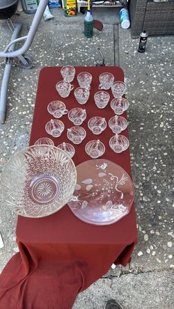 Vintage Cut Glass Punch Cup and Bowl Set
