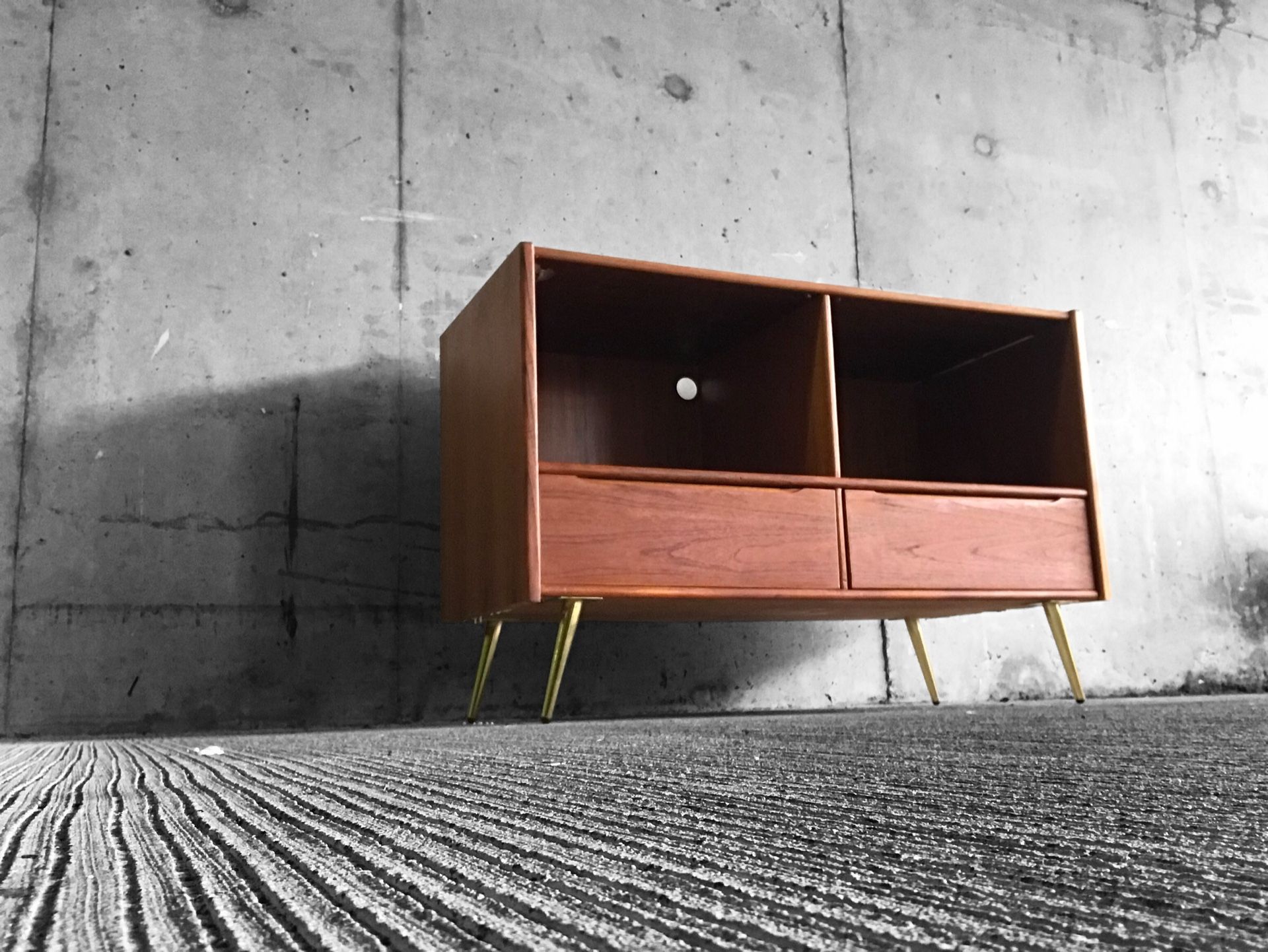 Beautiful MCM Teak Cabinet With Modern Twist, Brass Legs. Reimagined With Love 🖤