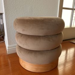Clarkdale Channel Tufted Ottoman with Wood Base Light Brown Velvet - Threshold™ designed with Studio McGee