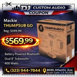 Mackie Thump Series Sub GO Battery Powered Bluetooth Dual 8" Subwoofer 400 Watts Portable Bass System 🚨 Payment Options Available 🚨 No Credit Needed