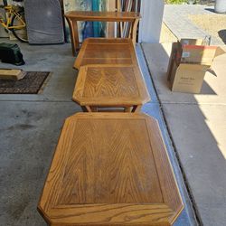 Solid oak end tables, console, coffee table