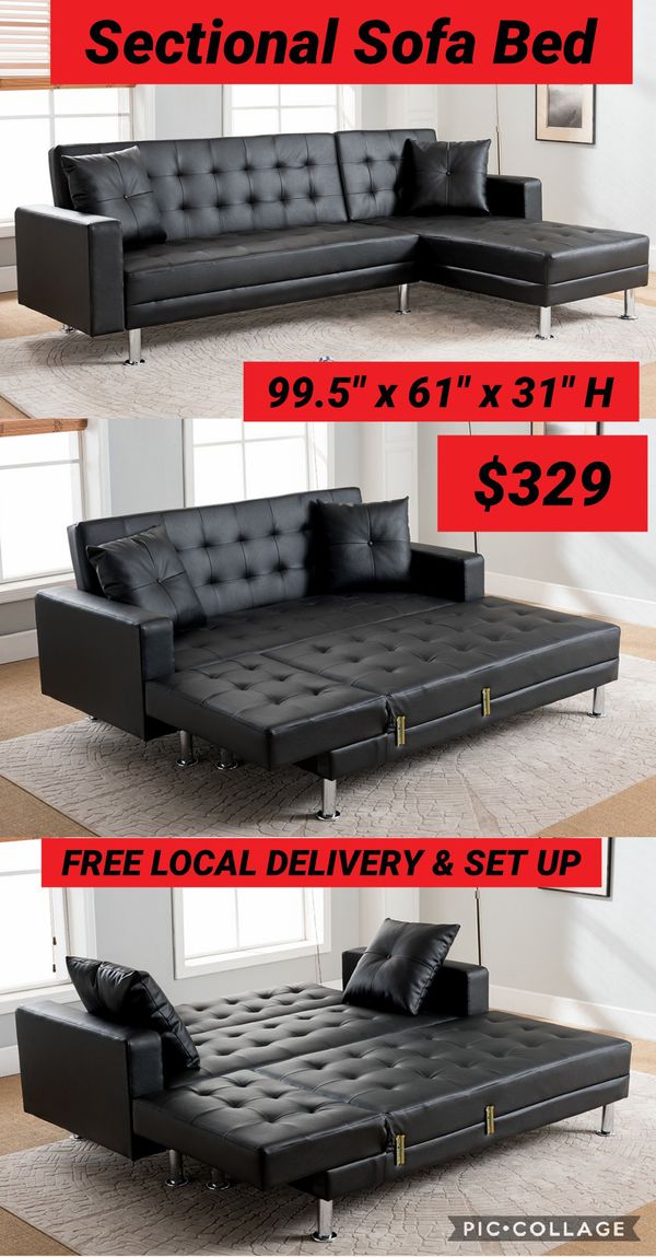 Sectional Sofa Bed Black Bonded Leather 329 Free Local