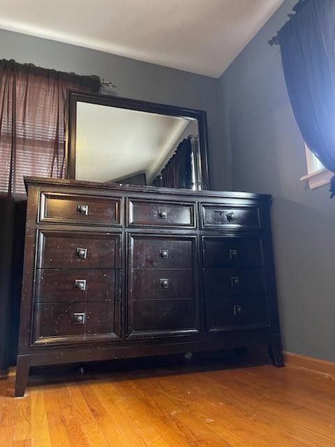 Queen bed frame  and dresser night stand 