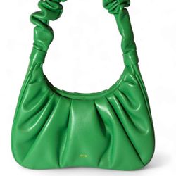 JW PEI Green Vegan Leather Shoulder Bag with Ruched Handle
