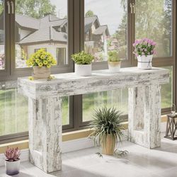 JW0975 63-Inch Long Console Table, Farmhouse Entryway Table for Entrance, Hallway, Living Room（Distressed White)