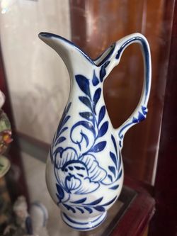 Blue and White Ceramic Pitcher Vase