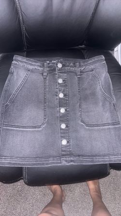 Gray Denim Mini Skirt with Button Front