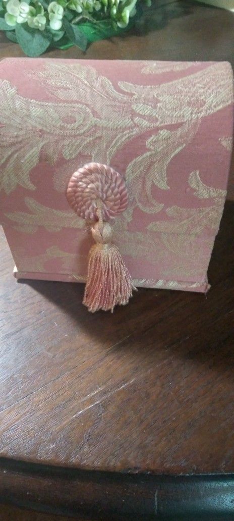 Jewelry Music Box, 5" Wide, 4-1/2" HIGH. 2" Deep Pink Floral Pattern