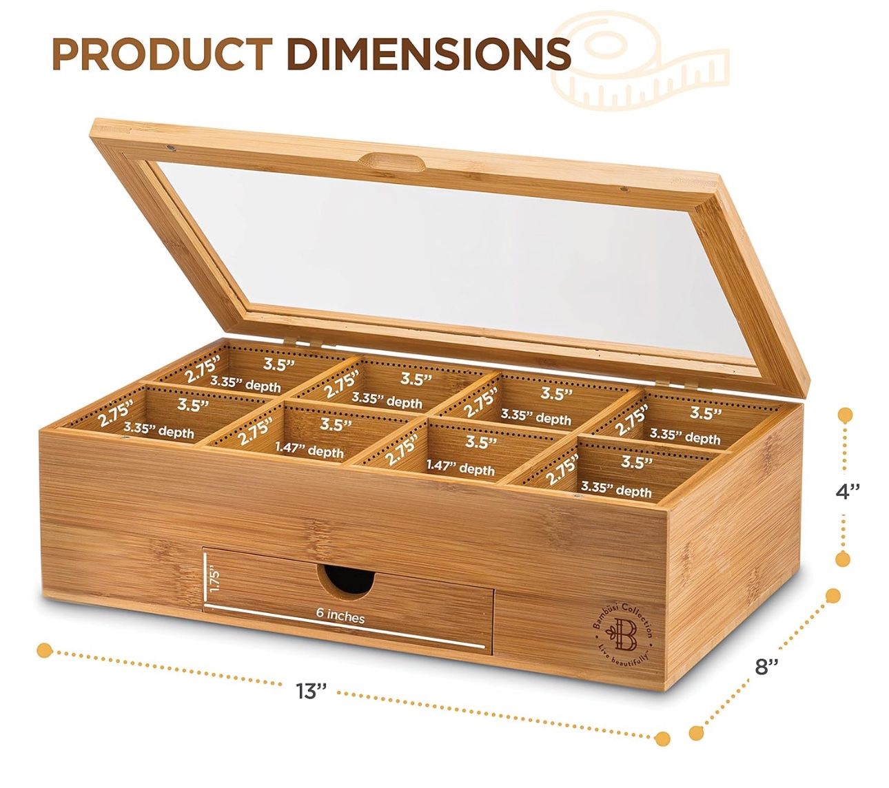 New Unopened Tea Organizer Bamboo Box