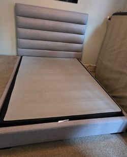 Queen grey bed frame + spring box LIVING SPACES