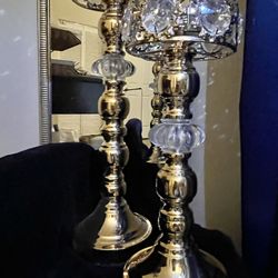 Gold Crystal Candle Holders Set of 2 – Glam Home Decor