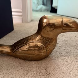 Vintage Large Brass Etched Toucan Tropical Bird Figure Sculpture