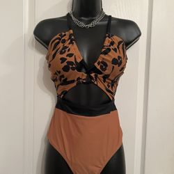 NWT- Sexy Cut Out 1 Piece Bathing Suit Bodysuit 🧡🖤 (bathing Suit 1 Piece/Rave Outfit /Halloween Diy Flintstone  🦴🦴