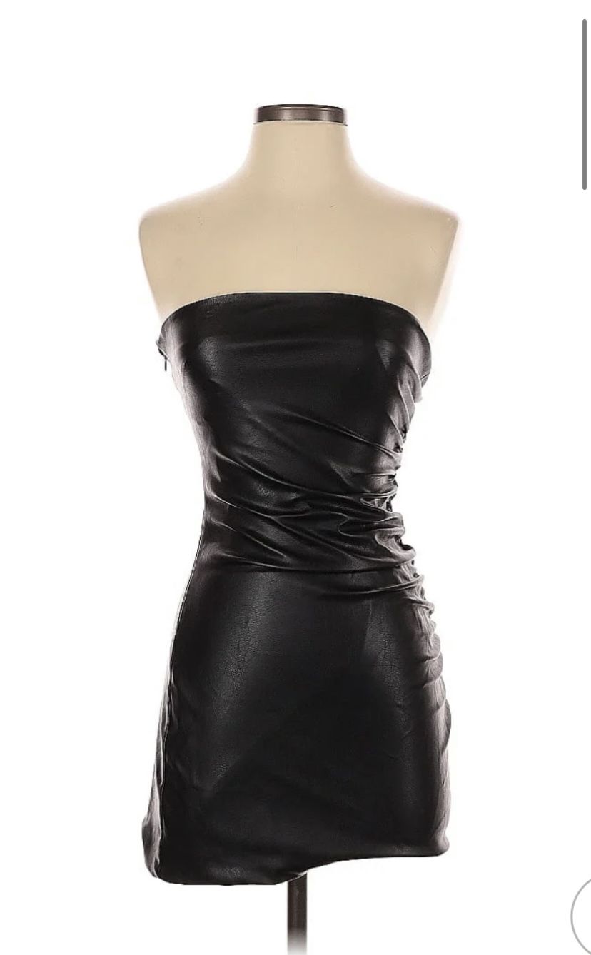 Zara Black Leather Cocktail Dress
