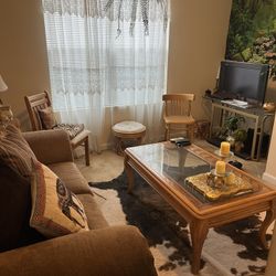 Love Seat, Coffee Table, Bear Rug, T.V. & T.V. Stand