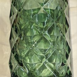 The Yankee Candle Company Heavy Large Green Hued Diamond Patterned Glass Candle Holder, 7 3/4 Inch Tall X 5 1/4 Inch Diameter A63H004