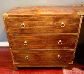 $165 (OBO) - (2) Wood w/ Brass 3-Drawer Bedside Tables