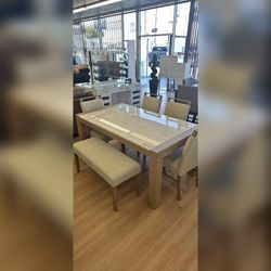 6 Pieces Genuin Marble Top Dining Table Set With Bench 