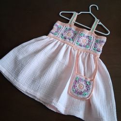 Dress For Girls, Made Of 100% Cotton Fabric And Cotton Thread 2.5-3 Years Old  Handmade NEW