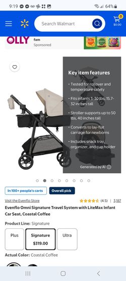 Evenflo Omni Signature Travel System with LiteMax Infant Car Seat $250