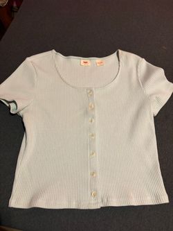 Levi's Light Blue Ribbed Button-Front Top