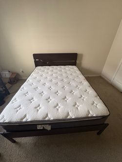 Queen bedframe, headboard and mattress