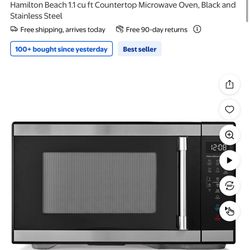 Hamilton Beach 1.1 cu ft Countertop Microwave Oven, Black and Stainless Steel