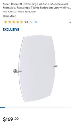 Moen Rockcliff Extra-Large Modern Frameless Wall Mount Bathroom Mirror