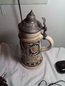 German Beer Stein Large Topics Damaged Lead