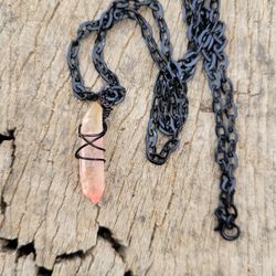 Sunset Aura Quartz Point Crystal Necklace 