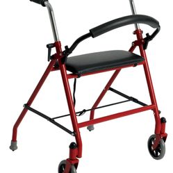 drive Aluminum Red Dual Release Folding Walker with Wheels and Seat Adjustable Height up to 300 lbs 29 to 38" H