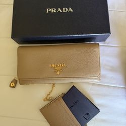 Prada tan wallet soft leather