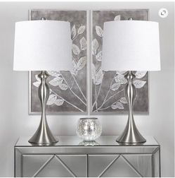 27 Inch Tall Modern Table Lamps, White Linen