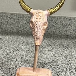 Decorative Bull Skull Statue on Stand Pink Gold