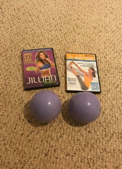 Workout DVDs plus 2 2lb workout Pilate weightballs
