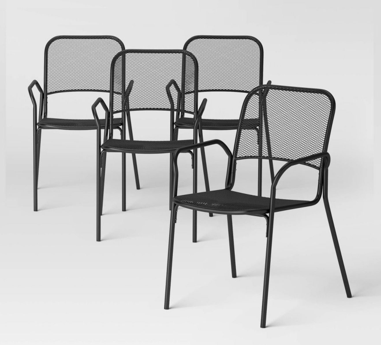 4pc Metal Mesh Stackable Patio Dining Chairs Black