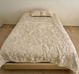 Queen size bed frame, mattress, mattress pad, comforter, pillow and pillow case