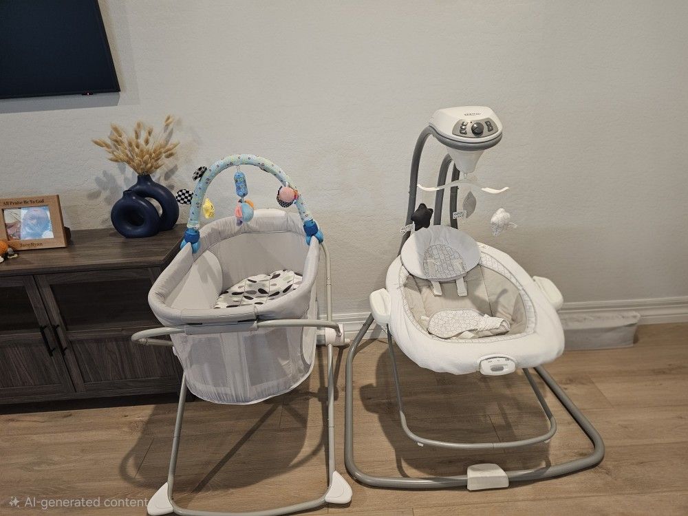 Graco Swing And Fisher Price BASSINET, Only Used A Couple Times LIKE NEW! TAKE BOTH FOR $60 OR $35 EACH.