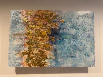 Blue and Gold Painting with Wood Frame