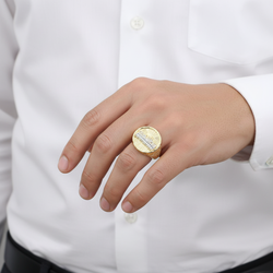 10K Yellow & White Gold Round Last Supper Nugget Mens Ring