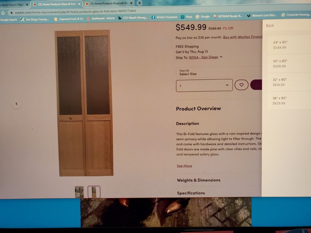 New LTL Glass Bi-Fold Door (32" x 80") $250 originally $650