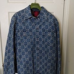 Gucci GG Jacquard Denim Jacket With Garment Cover And Hanger Size 56 3XL.