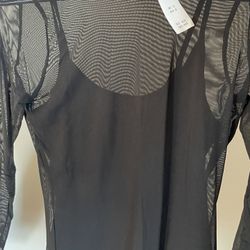 BLACKLINED MESH MOCKNECK BODYSUIT