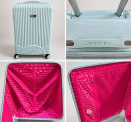 Juicy Couture 30” Hard-Shell Rolling Suitcase — Pale Blue & Pink