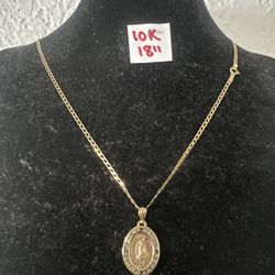 10K Solid Gold Chain and Pendant For Wedding 18 Inches Long 