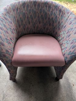 MTS Seating Company mauve custom upholstered Barrel Accent Chairs with leather seat and wheels***see below