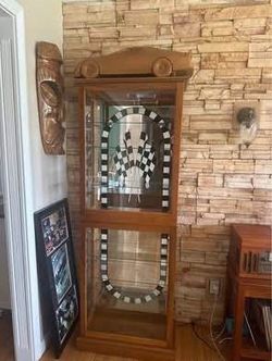 NASCAR Checkered Flag 🏁Lighted Curio Glass Cabinet 8 Shelves, Lock & Keys 70” H x24W x 12” D USA