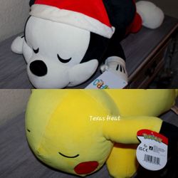 30 each Pokemon 18” Sleeping Pikachu & santa mickey Soft Large Plush Pillow Buddy new with tags