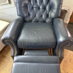 Navy Leather Chesterfield Recliner Chair