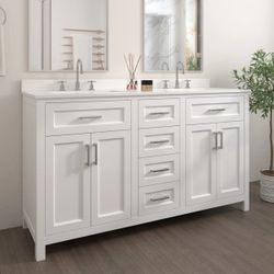 60” White Double Sink Bathroom Vanity with Countertop
